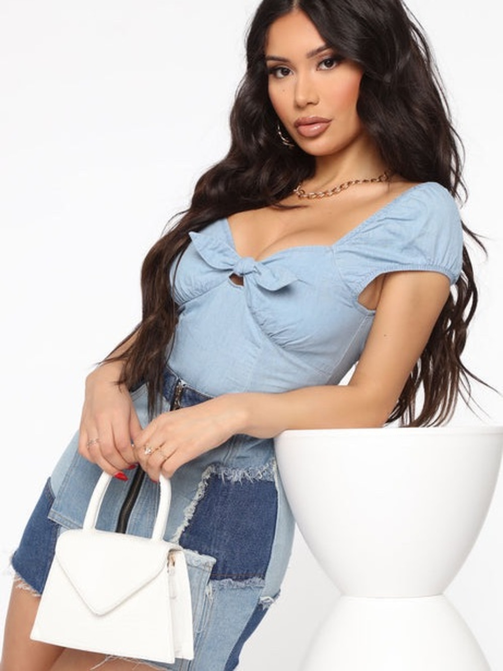 Fashion Nova White Structured Top-Handle Mini Bag